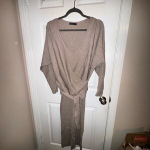 Tan Knit Wrap Dress